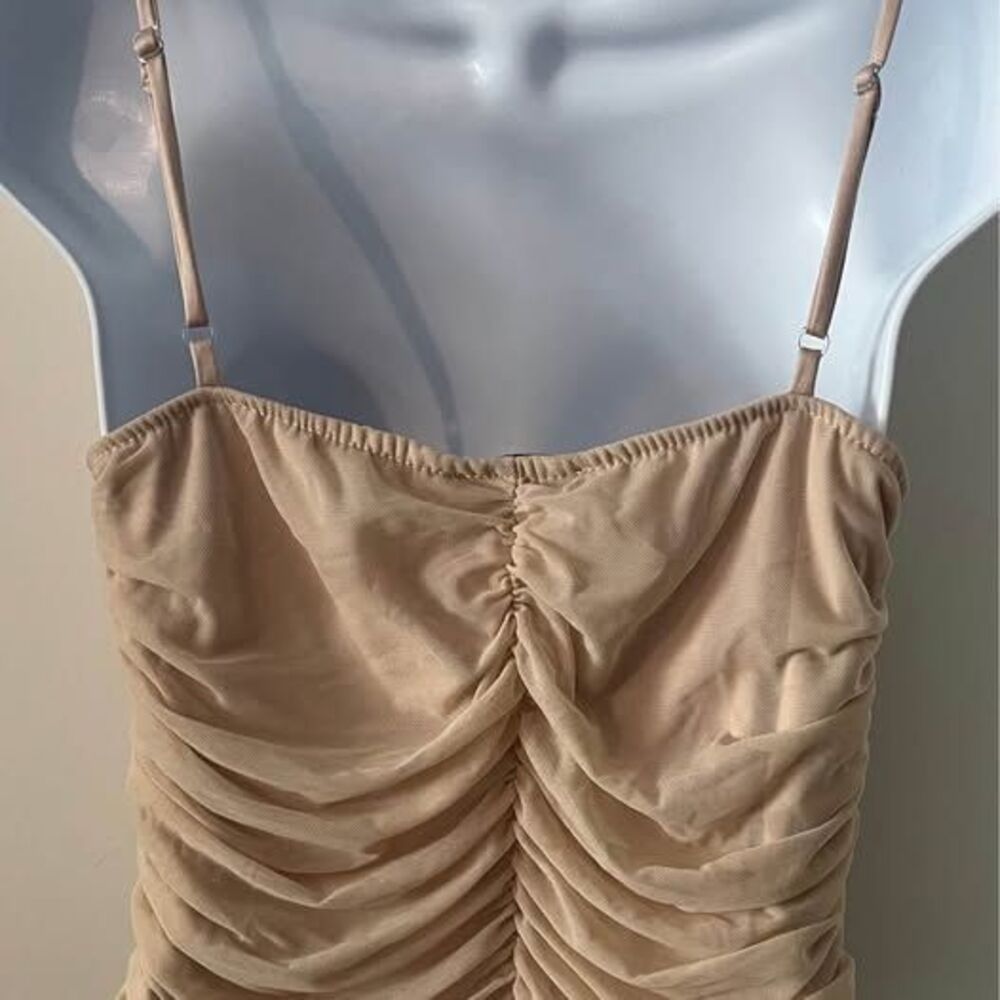 Moa Moa Ruched Mesh Bustier Corset Top Beige Tan Hook & Eye Y2K Fairycore XL - Picture 6 of 10